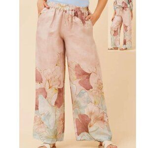 Bottega Moda linen ginko leaf wide leg pants